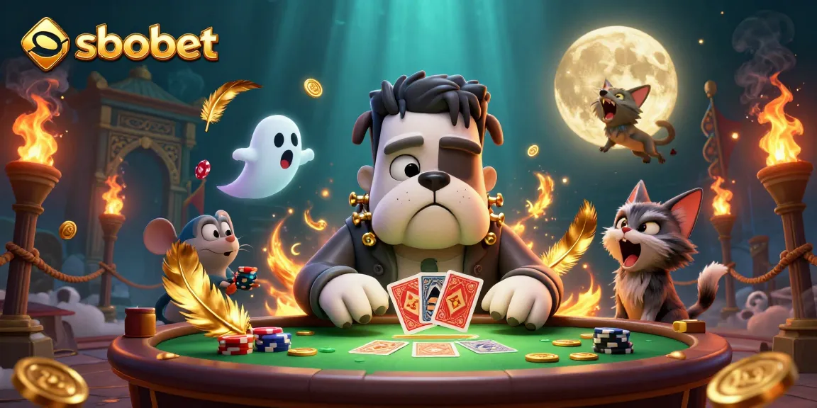 Sbobet offers thrilling card games at a spooky casino table while engaging characters add excitement.