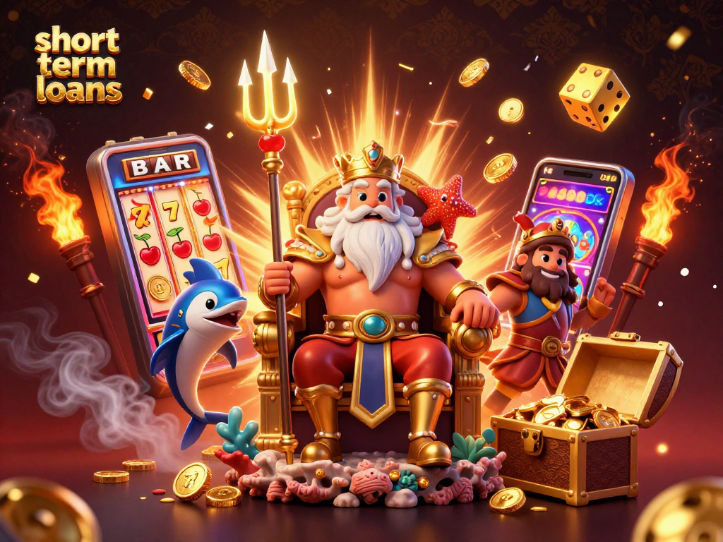 Engage with short term loans through vibrant casino-themed scenes depicting winnings and rewards.