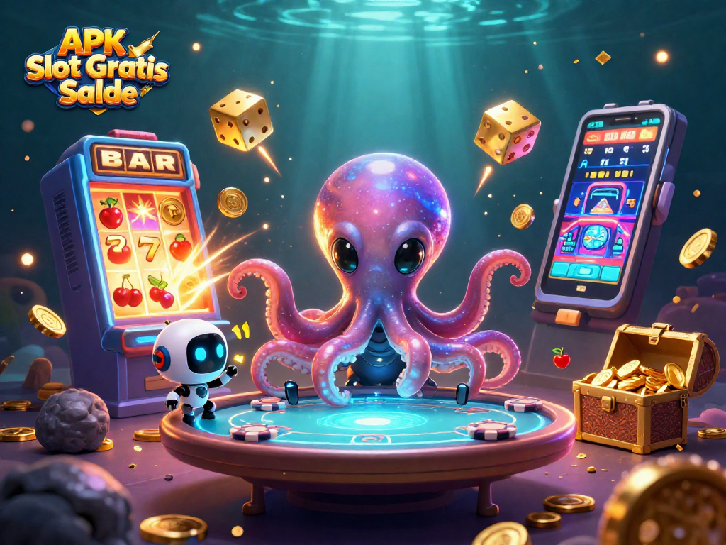 Experience the excitement of APK Slot Gratis Saldo with vibrant 3D animated casino elements