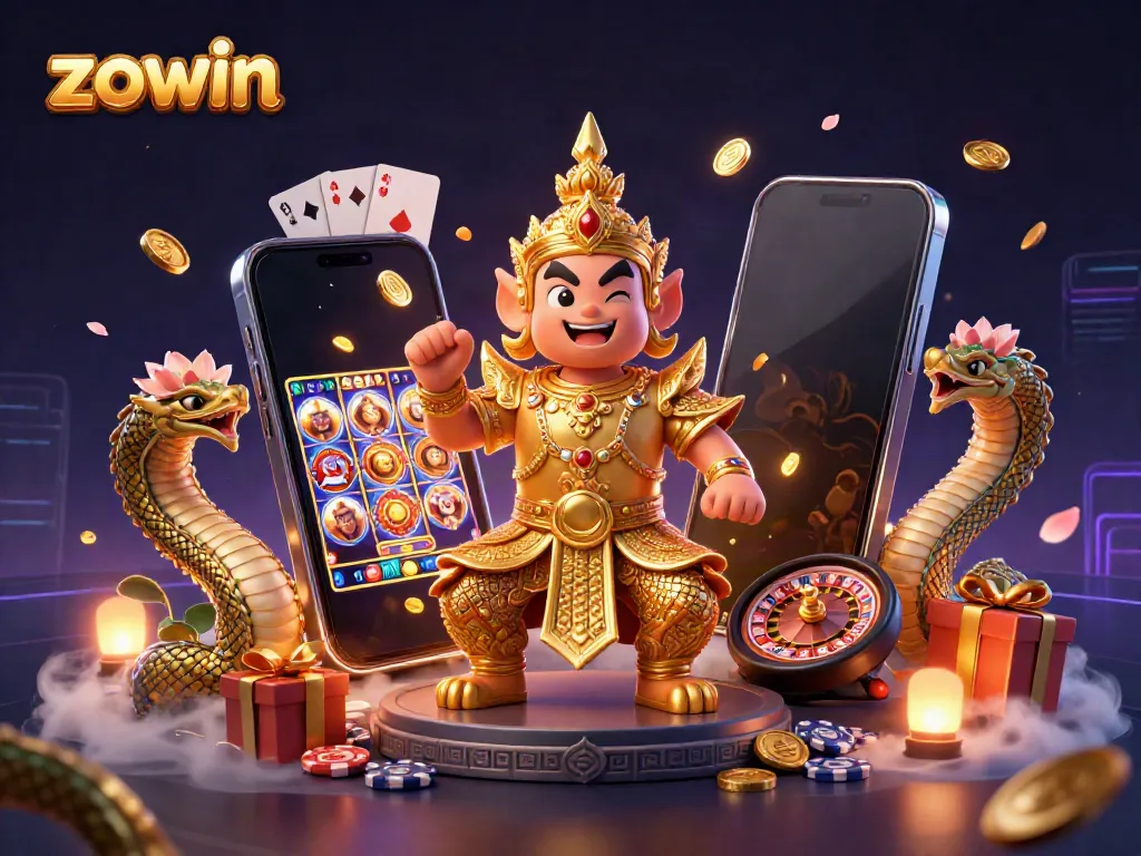 Engage in thrilling gameplay with Zowin's vibrant slot machine and lucky guardian.