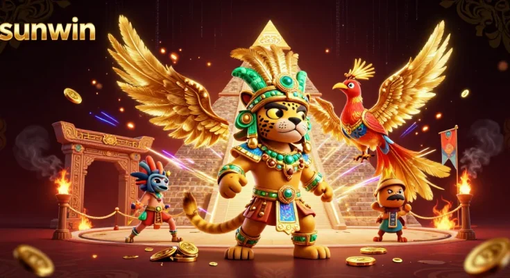 Experience the excitement of sunwin casino with vibrant 3D illustration showcasing Mayan mythology and rich gaming elements.